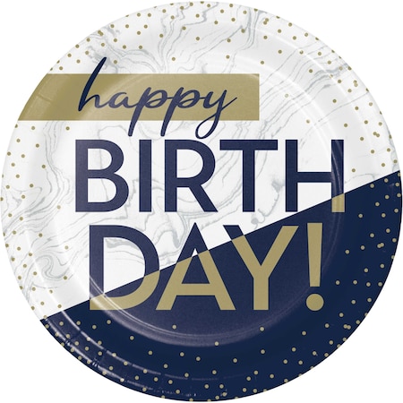 Navy And Gold Birthday Paper Plates, 9, 96PK